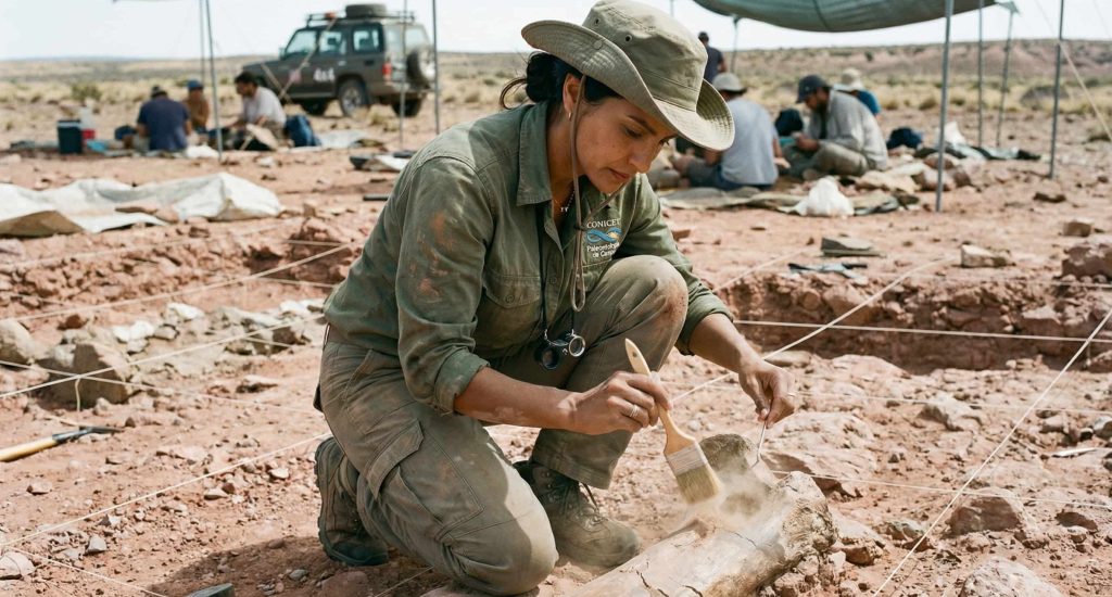Dr Elena Vasquez sur le site archéologique en Patagonie